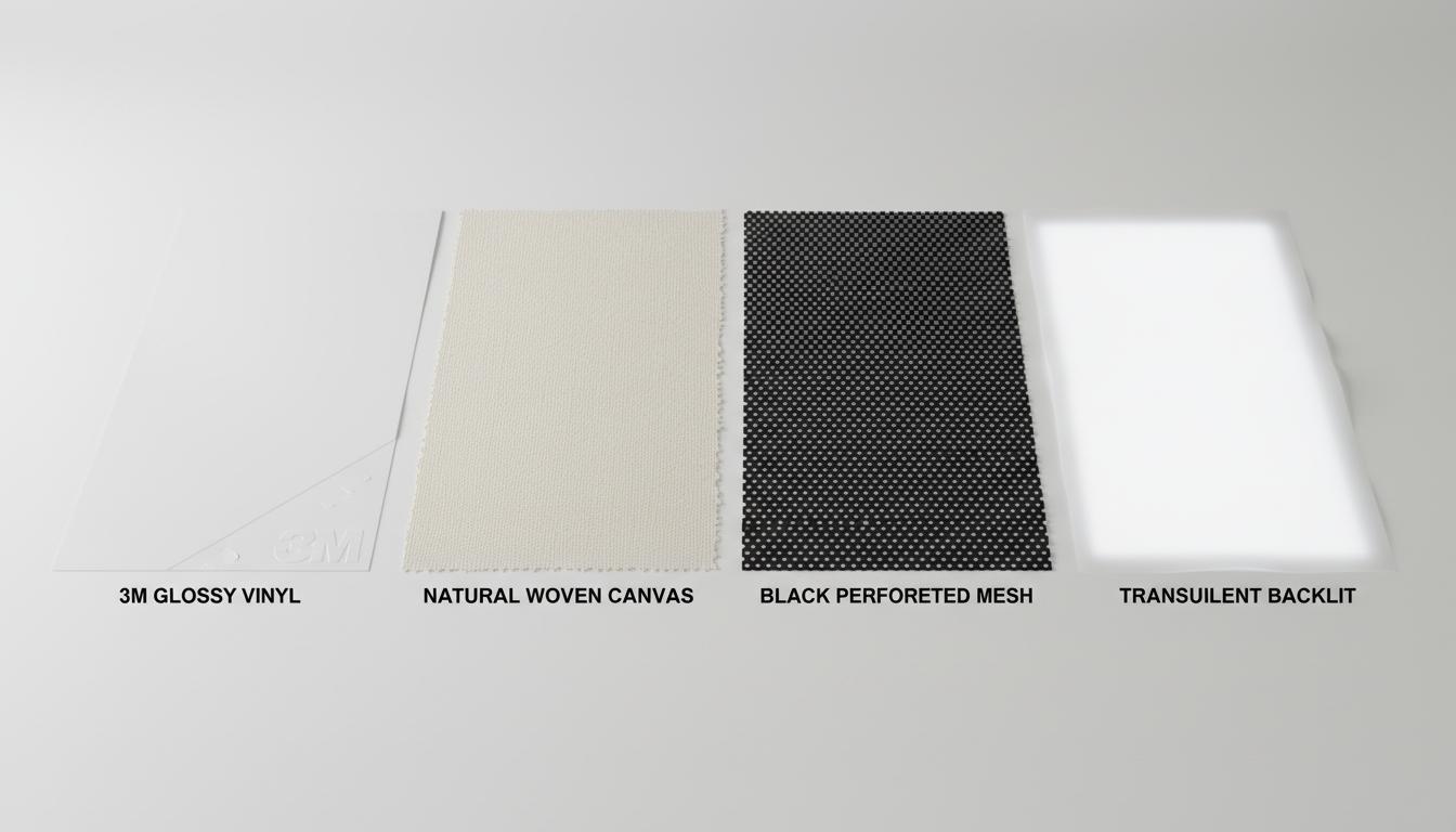 四種Banner物料：3M P2布、帆布、網孔布、燈布