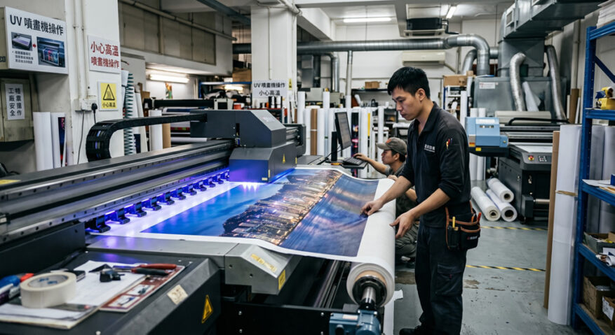 UV噴畫機喺工場印刷燈布